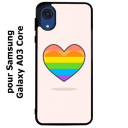 Coque noire pour Samsung Galaxy A03 Core Rainbow hearth LGBT - couleur arc en ciel Coeur LGBT