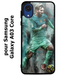 Coque noire pour Samsung Galaxy A03 Core Lionel Messi FC Barcelone Foot vert-rouge-jaune