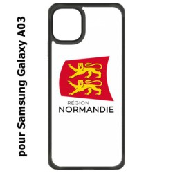 Coque noire pour Samsung Galaxy A03 Logo Normandie - Écusson Normandie - 2 léopards