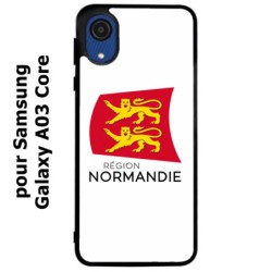 Coque noire pour Samsung Galaxy A03 Core Logo Normandie - Écusson Normandie - 2 léopards