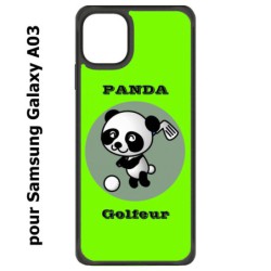 Coque noire pour Samsung Galaxy A03 Panda golfeur - sport golf - panda mignon