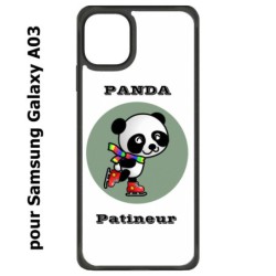 Coque noire pour Samsung Galaxy A03 Panda patineur patineuse - sport patinage