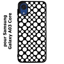 Coque noire pour Samsung Galaxy A03 Core motif géométrique pattern N et B ronds blancs sur noir