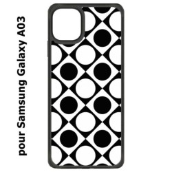 Coque noire pour Samsung Galaxy A03 motif géométrique pattern noir et blanc - ronds et carrés