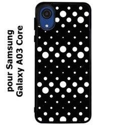Coque noire pour Samsung Galaxy A03 Core motif géométrique pattern N et B ronds noir sur blanc
