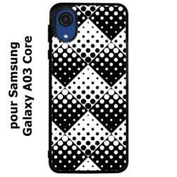 Coque noire pour Samsung Galaxy A03 Core motif géométrique pattern noir et blanc - ronds carrés noirs blancs