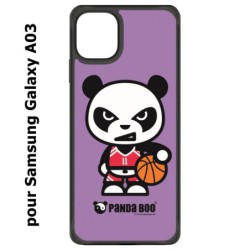 Coque noire pour Samsung Galaxy A03 PANDA BOO© Basket Sport Ballon - coque humour