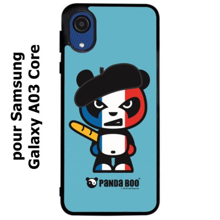 Coque noire pour Samsung Galaxy A03 Core PANDA BOO© Français béret baguette - coque humour