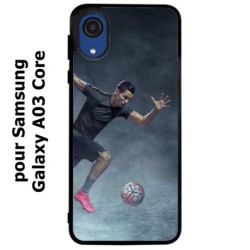 Coque noire pour Samsung Galaxy A03 Core Cristiano Ronaldo club foot Turin Football course ballon