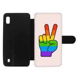 Etui cuir pour Samsung Galaxy A10 Rainbow Peace LGBT - couleur arc en ciel Main Victoire Paix LGBT
