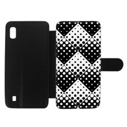 Etui cuir pour Samsung Galaxy A10 motif géométrique pattern noir et blanc - ronds carrés noirs blancs