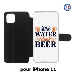 Etui cuir pour Iphone 11 Save Water Drink Beer Humour Bière