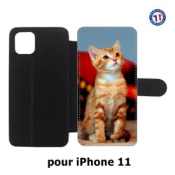 Etui cuir pour Iphone 11 Adorable chat - chat robe cannelle