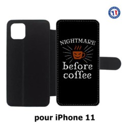 Etui cuir pour Iphone 11 Nightmare before Coffee - coque café