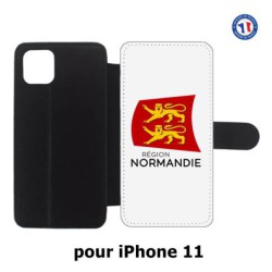 Etui cuir pour Iphone 11 Logo Normandie - Écusson Normandie - 2 léopards