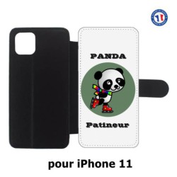 Etui cuir pour Iphone 11 Panda patineur patineuse - sport patinage