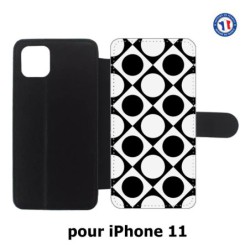 Etui cuir pour Iphone 11 motif géométrique pattern noir et blanc - ronds et carrés