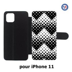 Etui cuir pour Iphone 11 motif géométrique pattern noir et blanc - ronds carrés noirs blancs