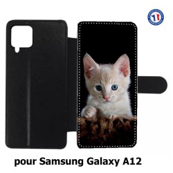 Etui cuir pour Samsung Galaxy A12 Bébé chat tout mignon - chaton yeux bleus