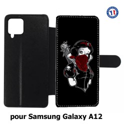 Etui cuir pour Samsung Galaxy A12 Blanche foulard Rouge Gourdin Dessin animé