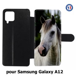 Etui cuir pour Samsung Galaxy A12 Coque cheval blanc - tête de cheval