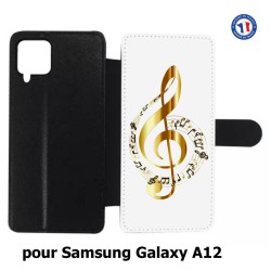 Etui cuir pour Samsung Galaxy A12 clé de sol - solfège musique - musicien