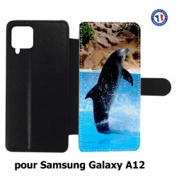 Etui cuir pour Samsung Galaxy A12 Dauphin saut éclaboussure