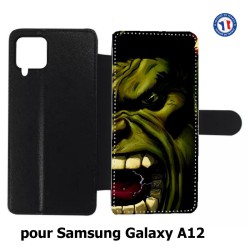 Etui cuir pour Samsung Galaxy A12 Monstre Vert Hurlant