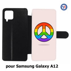 Etui cuir pour Samsung Galaxy A12 Peace and Love LGBT - couleur arc en ciel