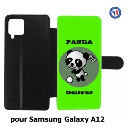 Etui cuir pour Samsung Galaxy A12 Panda golfeur - sport golf - panda mignon
