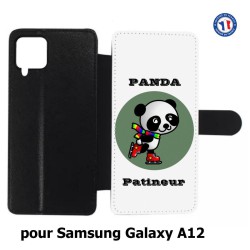 Etui cuir pour Samsung Galaxy A12 Panda patineur patineuse - sport patinage