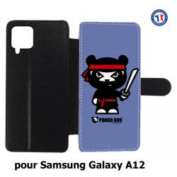 Etui cuir pour Samsung Galaxy A12 PANDA BOO© Ninja Boo noir - coque humour