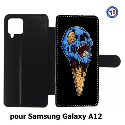 Etui cuir pour Samsung Galaxy A12 Ice Skull - Crâne Glace - Cône Crâne - skull art
