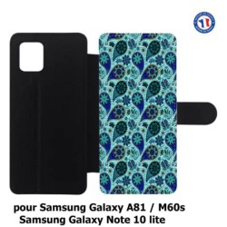 Etui cuir pour Samsung Galaxy M60s Background cachemire motif bleu géométrique