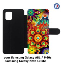 Etui cuir pour Samsung Galaxy A81 Background mandala motif bleu coloré