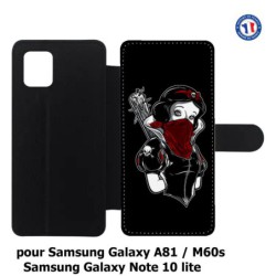 Etui cuir pour Samsung Galaxy A81 Blanche foulard Rouge Gourdin Dessin animé