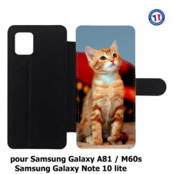 Etui cuir pour Samsung Galaxy A81 Adorable chat - chat robe cannelle