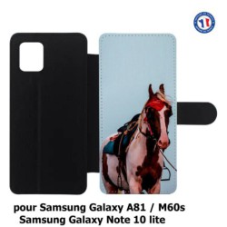 Etui cuir pour Samsung Galaxy A81 Coque cheval robe pie - bride cheval