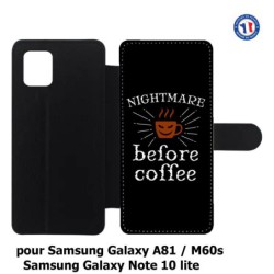 Etui cuir pour Samsung Galaxy A81 Nightmare before Coffee - coque café
