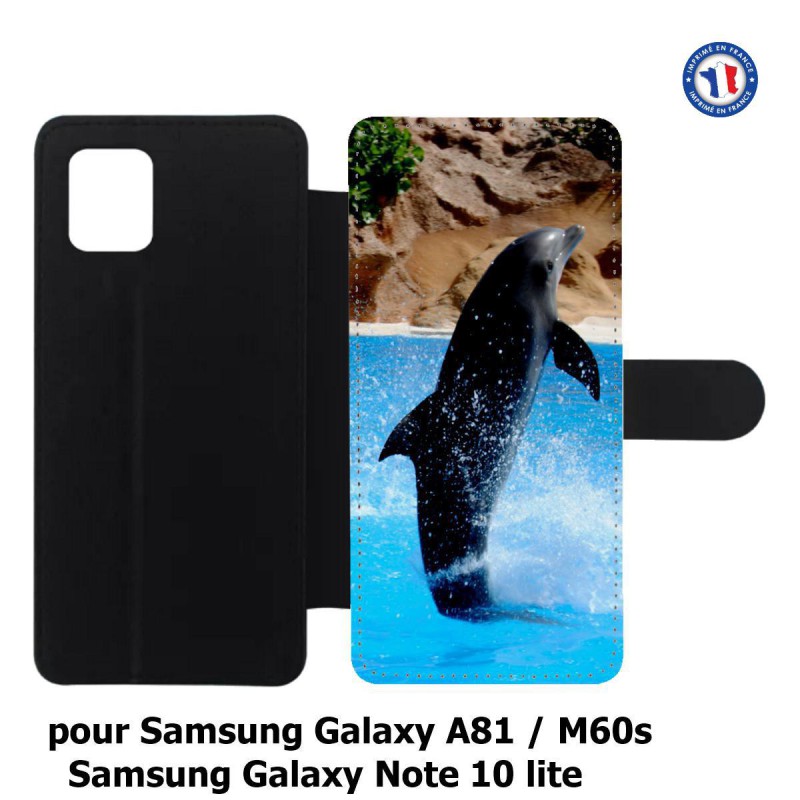 Etui cuir pour Samsung Galaxy A81 Dauphin saut éclaboussure