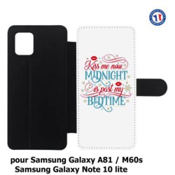 Etui cuir pour Samsung Galaxy M60s Kiss me now Midnight is past my Bedtime amour embrasse-moi