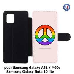 Etui cuir pour Samsung Galaxy A81 Peace and Love LGBT - couleur arc en ciel