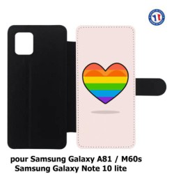 Etui cuir pour Samsung Galaxy A81 Rainbow hearth LGBT - couleur arc en ciel Coeur LGBT