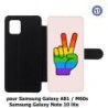 Etui cuir pour Samsung Galaxy A81 Rainbow Peace LGBT - couleur arc en ciel Main Victoire Paix LGBT