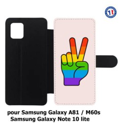 Etui cuir pour Samsung Galaxy M60s Rainbow Peace LGBT - couleur arc en ciel Main Victoire Paix LGBT