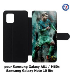 Etui cuir pour Samsung Galaxy A81 Lionel Messi FC Barcelone Foot vert-rouge-jaune