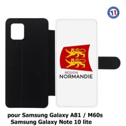Etui cuir pour Samsung Galaxy A81 Logo Normandie - Écusson Normandie - 2 léopards