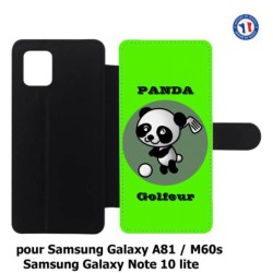 Etui cuir pour Samsung Galaxy A81 Panda golfeur - sport golf - panda mignon