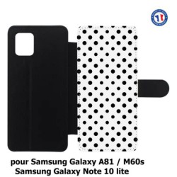 Etui cuir pour Samsung Galaxy Note 10 lite motif géométrique pattern noir et blanc - ronds noirs