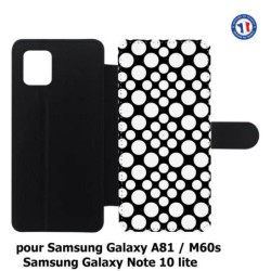 Etui cuir pour Samsung Galaxy A81 motif géométrique pattern N et B ronds blancs sur noir
